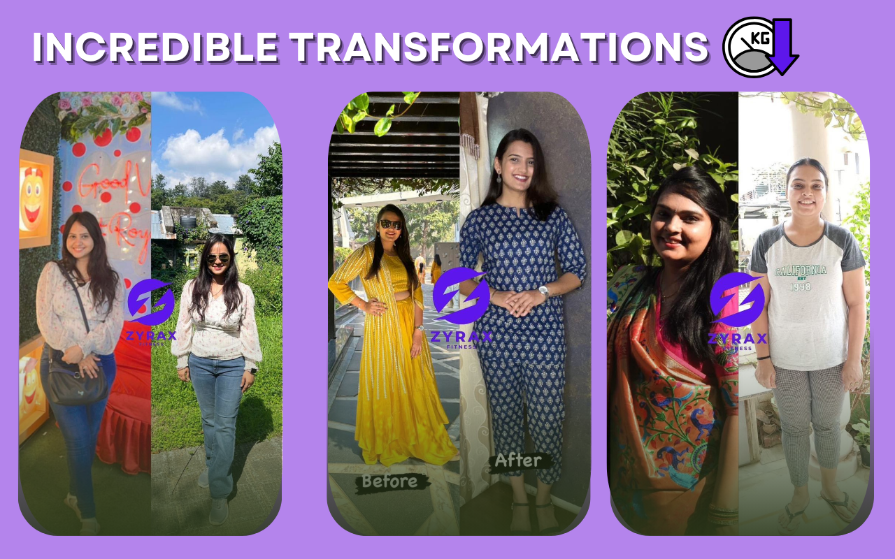 Before and after transformation of a woman following Zyrax Fitness online Zumba and fat burning classes