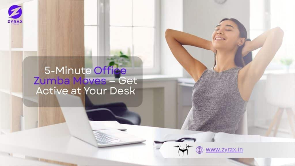 Woman doing a Zumba desk workout at office to stay active during work hours